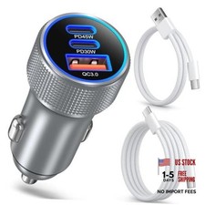 93W Car Charger USB C Fast Charge,3-Port Fast iPhone Car Charger with Cable Gray picture