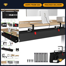 Large No Drill Under Desk Cable Management Tray 36in - Black, Tidy Up Cords picture