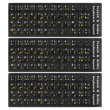 Arabic-French Keyboard Stickers Black Background W White Yellow Lettering 3Pcs picture