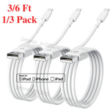 1/3Pack USB Charger Cable For Apple iPhone 11 12 XR X 8 7 6 Charging Cord 3/6Ft picture