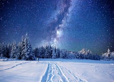 Landscape night winter snow starry sky forest nordic s Custom Gaming Mat Desk picture