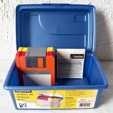 Vintage Fellowes Archive 60 Diskette Box Storage Case + 13 Floppy Disks & Labels picture