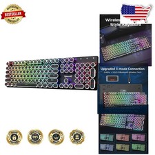 Clicky Blue Mechanical Keyboard, Retro Round Keycaps, RGB Backlit, Metal picture