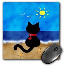 3dRose Cute Black Kitty Cat Summer Beach Time Fun MousePad picture