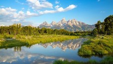 Landscape mountains clouds sky nature river water trees Custom Gaming Mat Desk picture
