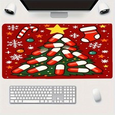 Holiday Theme Large Mouse Pad, Christmas Tree Design with Red and White Candy picture