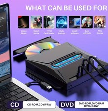 New 8-in-1 Luminous External CD DVD Drive, USB 3.0 Type-C Portable Burner Player picture