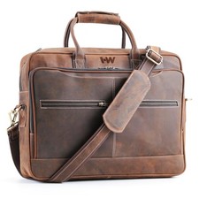 Leather Briefcase Messenger Bag For Men 'Vintage Vanguard' Full Grain Buffalo... picture