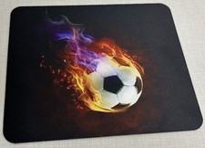 Flaming Soccer Ball Mouse Pad Fire Flames Soccer Gaming Desk Mat Black picture