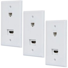 3x 1-Gang White Recessed Low Voltage Wall Plate HDMI Female & RJ45 Cat5e Coupler picture