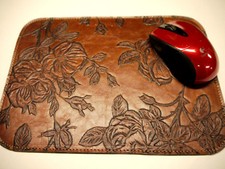 Leather Mouse Pad Floral Unique Design Made in USA Light Brown picture