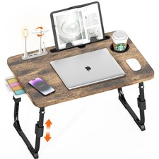 Height Adjustable Laptop Desk Bed Lap Table USB/Storage Foldable Carbonized picture