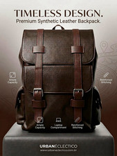 Synthetic Leather Brown Backpack 16 in Laptop, Water-Resist picture