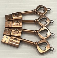 Lot of 4 16G Cute USB Flash Drive Memory Stick Retro Metal Love Heart Key picture