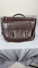 Foray Brown Leather Laptop Briefcase Business Messenger Work Bag picture