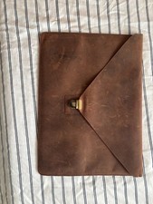 Dark Brown Leather Laptop Sleeve, 2-subdivided folders, used picture