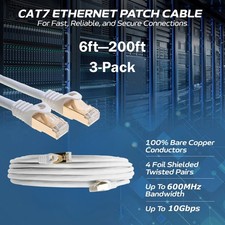 3-Pack CAT7 S/FTP Ethernet Patch Cord 600MHz Network Cable 6FT-200FT White Lot picture