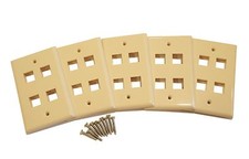 (5) Pack of 4 Keystone Port Single Gang Data Wall Plates Beige picture