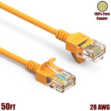 50FT Cat6A RJ45 SLIM Ethernet LAN Network UTP Patch Cable Copper 28AWG Yellow picture