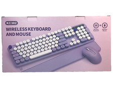 Sablute Wireless Keyboard Mouse Combo Retro Keyboard w Round Keycaps 2.4G Purple picture