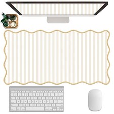 Scalloped Desk Mat Extended Large Cute Striped Pad Big Desk Pad XXL Aesthetic... picture