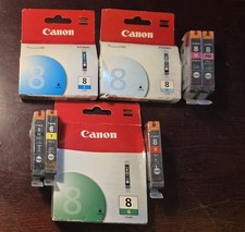 Genuine 8Pk Canon CLI-8 8 (Bk, C, M, Y, PC, PM, R, G) Ink Cartridges picture