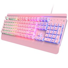 Pink Creamy Gaming Keyboard 104 Keys AllMetal USB Wired Backlit Silent picture