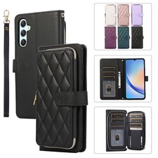 Zip Grid Leather Wallet Phone Case For Samsung S26 S25 S23 S22 S24 S21 Note 20 9 picture