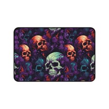 Colorful Skull Pattern Desk Mat | Gothic Gaming Mousepad | Neon Keyboard Mat picture