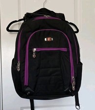 SwissGear Wenger Laptop Backpack Black Purple Trim Travel School Bag Preowned  picture