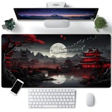 Japanese Desk Mat Riverside Full Moon Desk Pad Black Red Large Mouse Pad Gami... picture