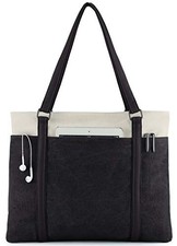 BLACK - WXNOW WOMEN LAPTOP TOTE BAG CANVAS HANDBAG PURSE SHOULDER BAG picture