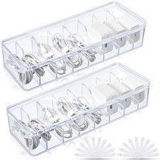 Tatuo 2 Pcs Cable Organizer Box with Wire Ties, Plastic Cord Storage Box with Li picture