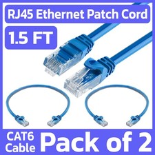 2 Pack 1.5FT Cat6 Patch Cord Blue RJ45 LAN Network Cable Internet Ethernet Cord picture