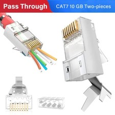 100PCS Shielded RJ45 Cat6A Cat7 Pass Through connectors 3 Prong 8P8C Gold Plated picture