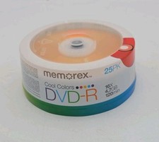 25 New Memorex 16X Cool Color Blank 4.7GB DVD-R 120Min Brand New Sealed picture
