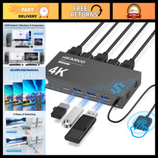 USB 3.0 HDMI KVM Switch for 2 PCs 1 Monitor, 4K@60Hz, Dual Control, Fast Switchi picture