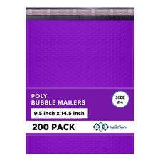Purple Bubble Mailers 9.5x14.5, Poly Padded Envelopes #4, 200 Pack Bulk picture