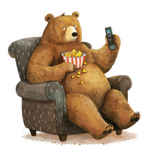 Grizzly Bear and Popcorn Fun Mouse Pad Mousepad Aniamal Wildlife Cartoon Art picture
