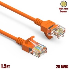 1.5FT Cat6A RJ45 Slim Ethernet LAN Network Cable UTP Copper Wire 28AWG Orange picture