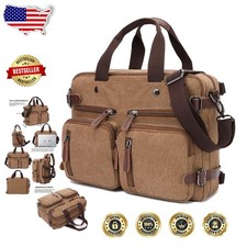 Durable 17.3 Inch Canvas Laptop Bag 3-in-1 Convertible Coffee Work Briefcase picture