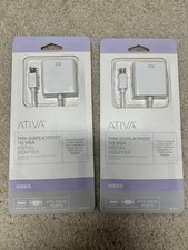 2-Pack Ativa Mini DisplayPort to VGA Pigtail Adapter Converter White 529-671 picture