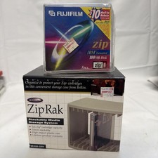 Disks Fuji Film Zip 100 MB 5 Pack Disks Sealed New & Belkin Zip Rack Storage picture