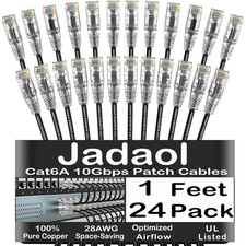 [UL Listed] Cat6A Patch Cables 1Ft (24 Pack), 10Gbps 550Mhz Slim Cat 6A Ethernet picture