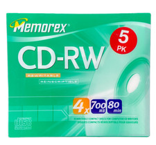 NOS Memorex CD-RW Rewritable Reinscriptable Compact Discs 5-PK 4x 700 MB 80 Min picture