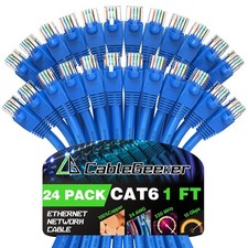 24 PCS Cat 6 Ethernet Patch Cables Snagless RJ45 Network Internet Blue 1 ft picture