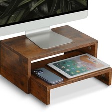 2-Pack Monitor & Laptop Stand Riser, Wood High-Low Dual Monitor Set. picture