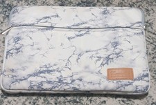 Canvaslife 15in Neoprene Padded Zipper Laptop Sleeve, White/Blue Marble. Linned picture