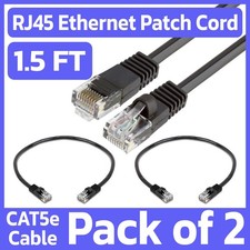2 Pack Black Cat5e RJ45 Ethernet Patch Cord 1.5ft Internet LAN Network Cable picture