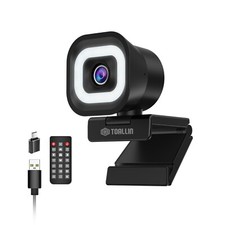 TOALLIN PDAF 4K Webcam,Dual Mics,Built-in Ring Light & Remote Wide Compatibility picture